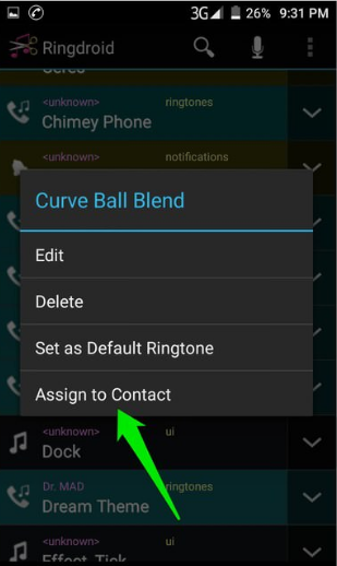 Assign to contact on Android device