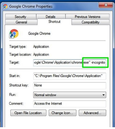 Google Chrome incognito mode settings