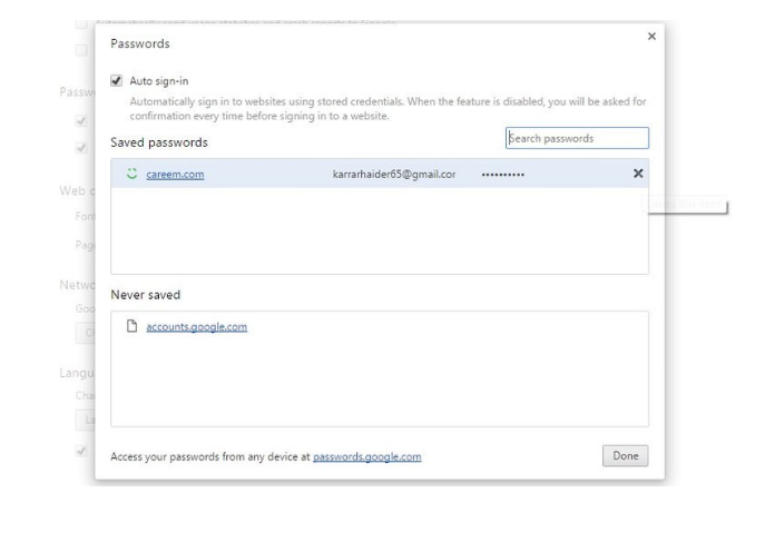Manage passwords in chrome browser
