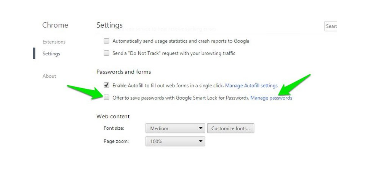 Show advanced settings in Chrome browser