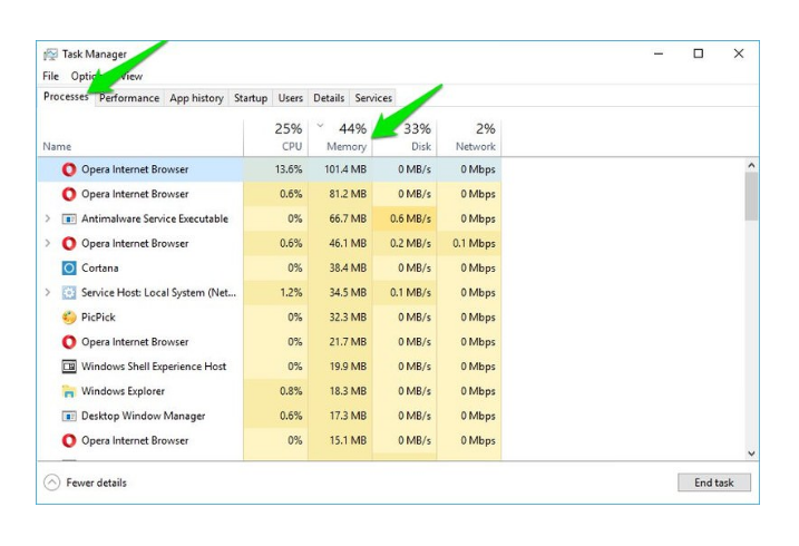 fix windows 10 memory leak via Task Manager Software