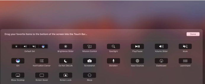 MacBook touch Bar settings