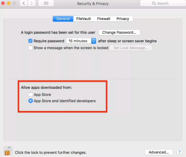 Settings of Macos allow apps downloaded from