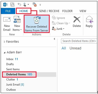 Recover deleted files OutLook