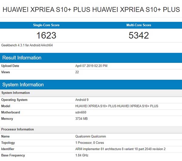 Huawei Xperia plus S10 specs